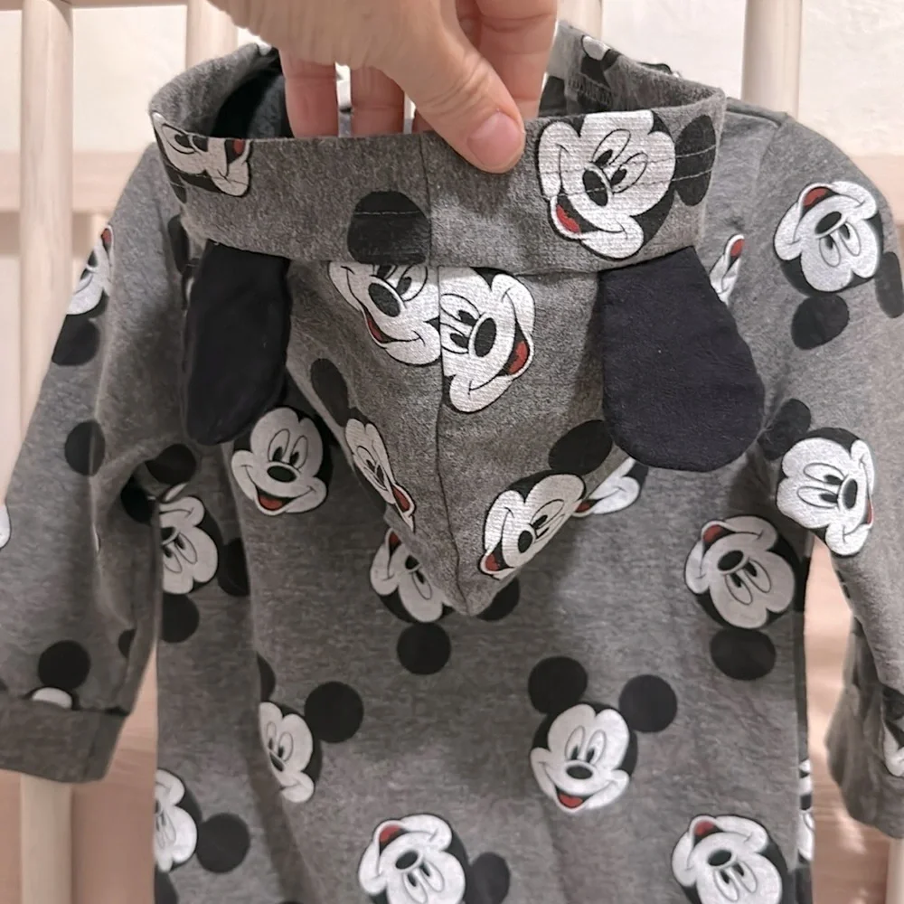 Disney Gray Mickey Mouse Hooded One-Piece Bodysuit